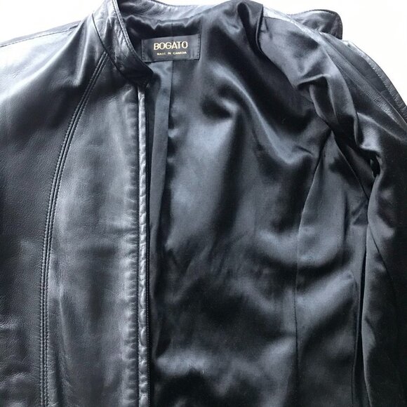 BOGATO, women's black leather jacket, fitted moto jacket, all-season small/med - Picture 11 of 13